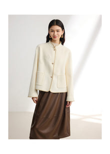 Wool Stand Collar Coat | Beige