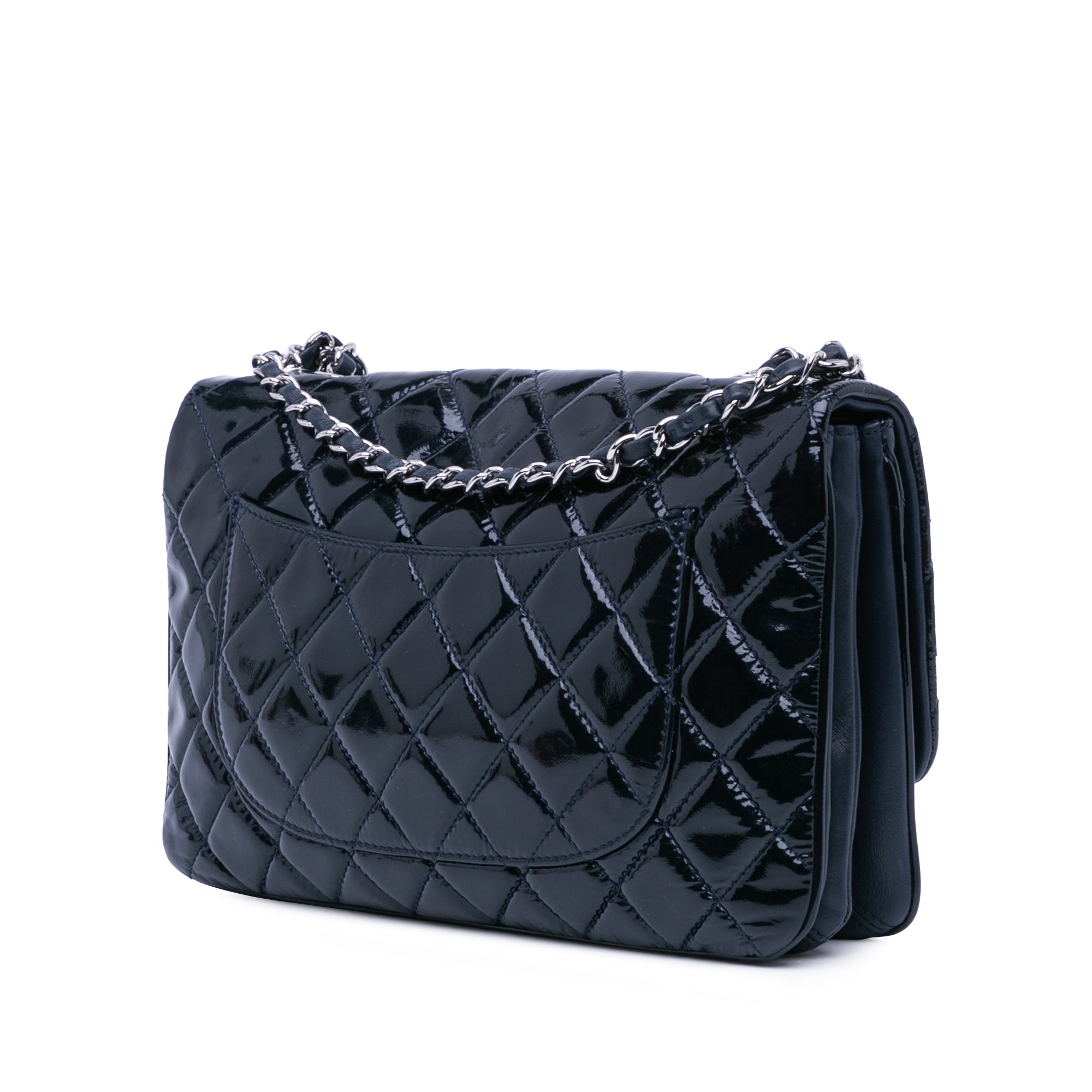 Chanel | Pre-Owned Jumbo Patent 3 Accordion Flap | Blue/Midnight Blue
