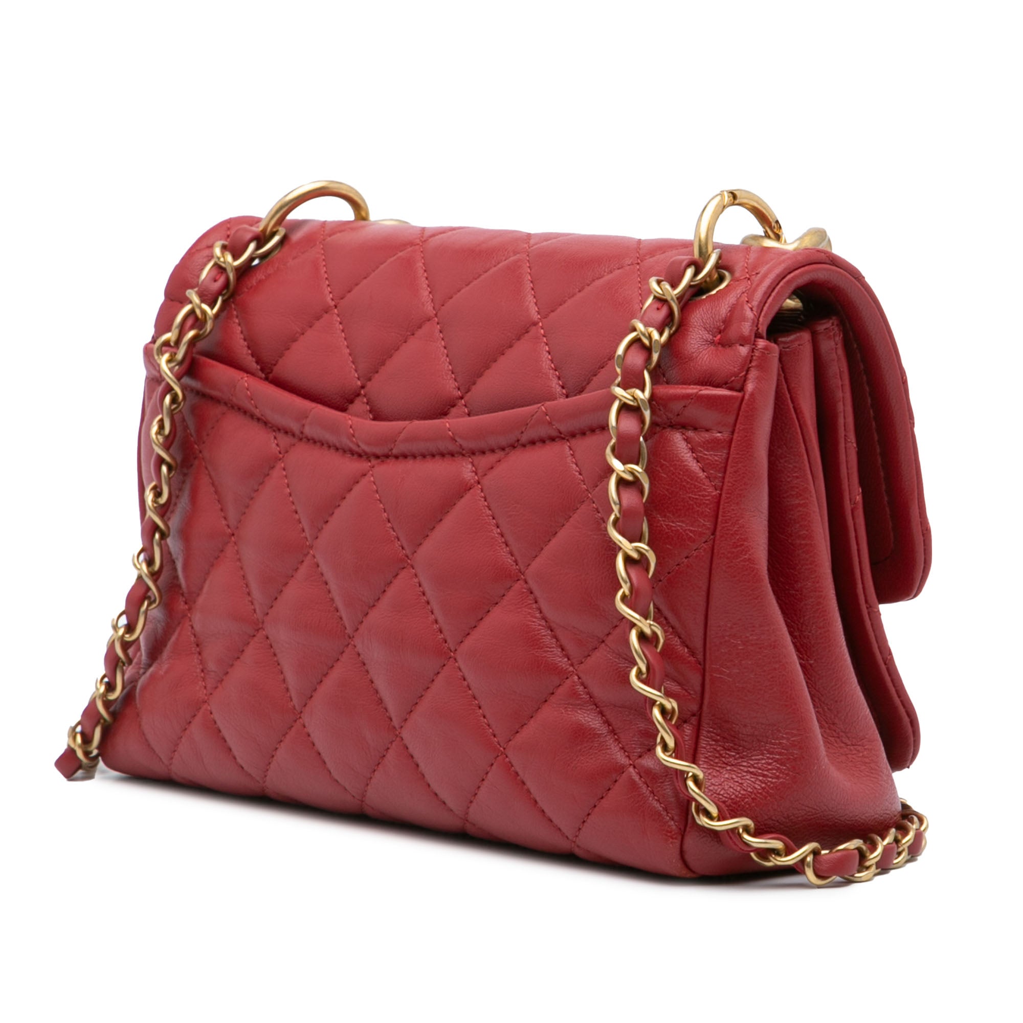 Chanel | Pre-Owned Small Quilted Lambskin Chain Link Flap | Red