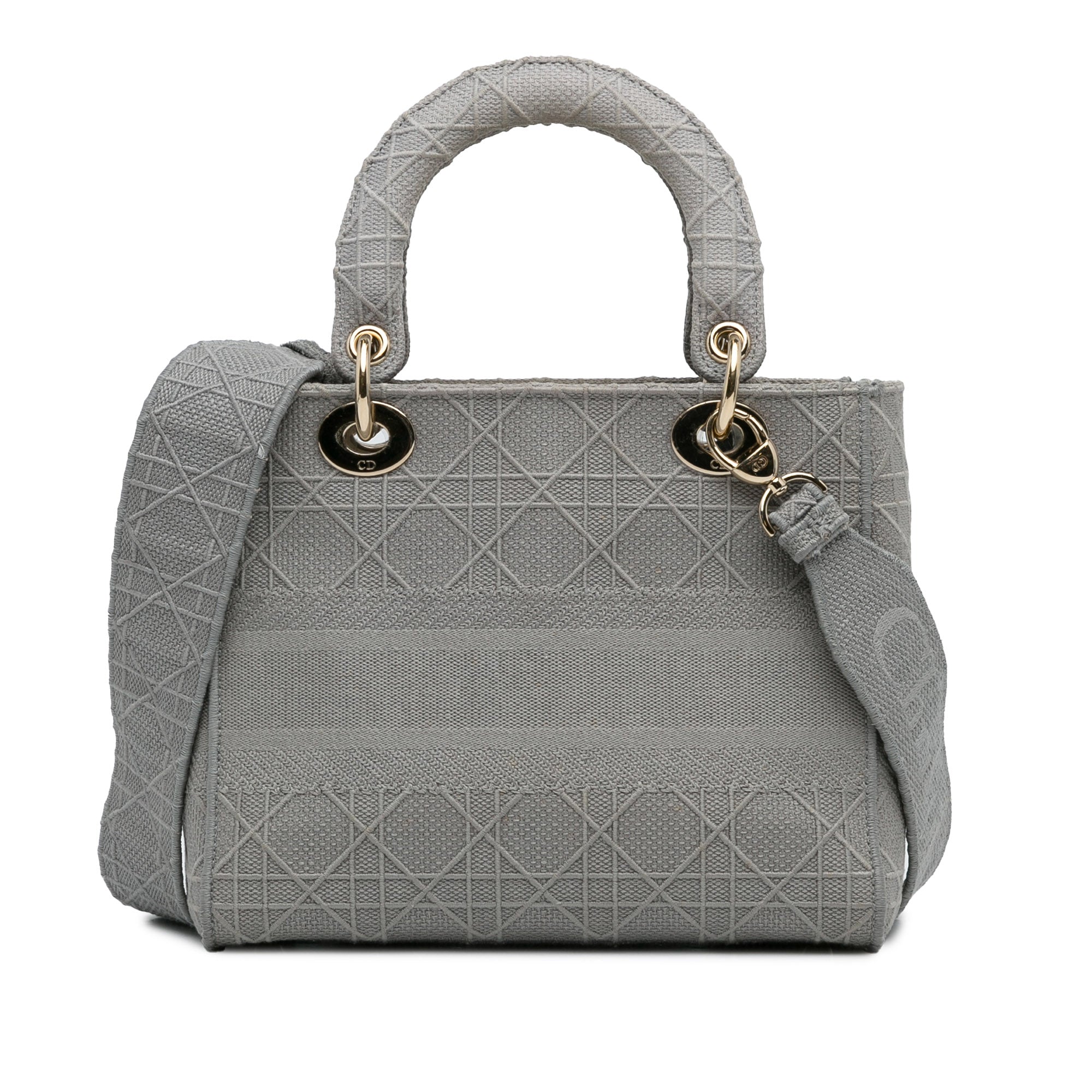 Dior | Pre-Owned Medium Canvas Cannage Lady D Lite - II | Gray/Light Gray