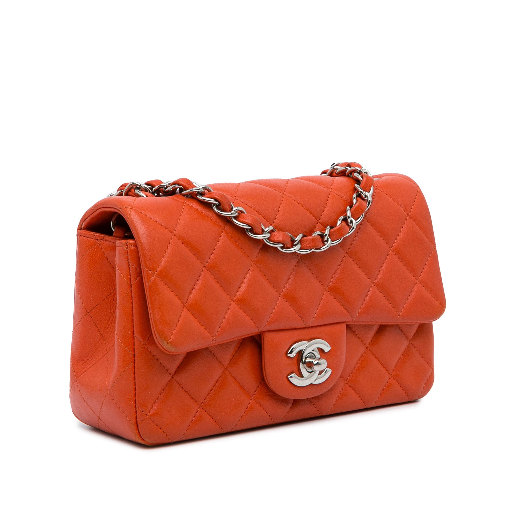 Chanel | Pre-Owned Mini Rectangular Classic Lambskin Single Flap | Orange