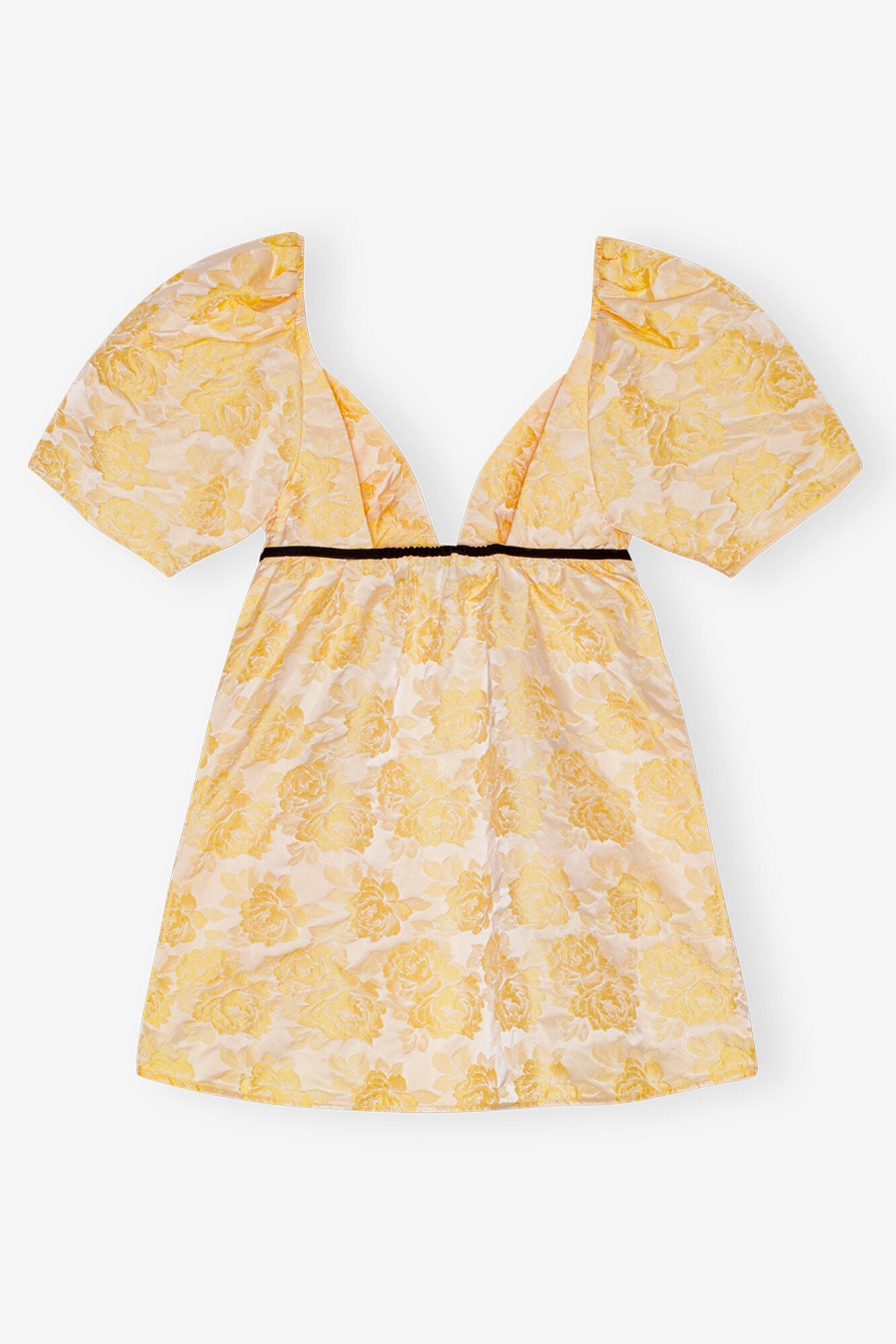 Yellow Botanical Jacquard Mini Dress | Flan