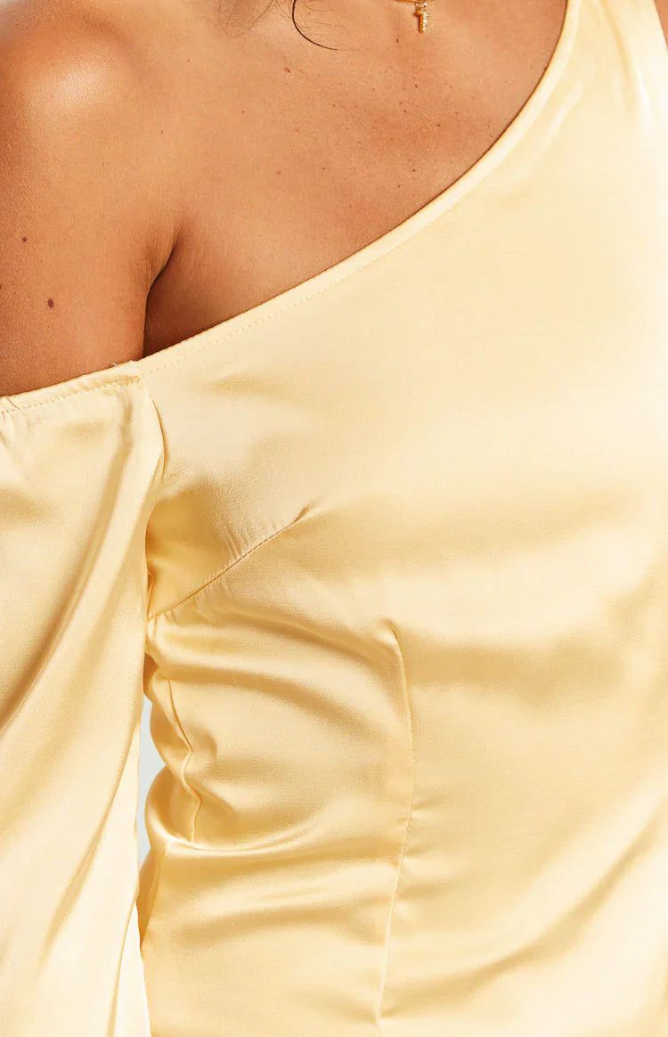 Singer Satin One Shoulder Mini Dress | Yellow