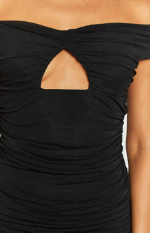 Your Love Mesh Off Shoulder Mini Dress | Black