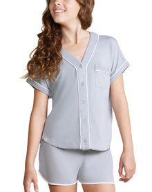 Youth | MC Soft Jersey Piped Pj Set | Moonbeam-White