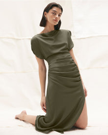 Bianca | Yuyan Ruched-Waist Side-Slit Dress in Size Small