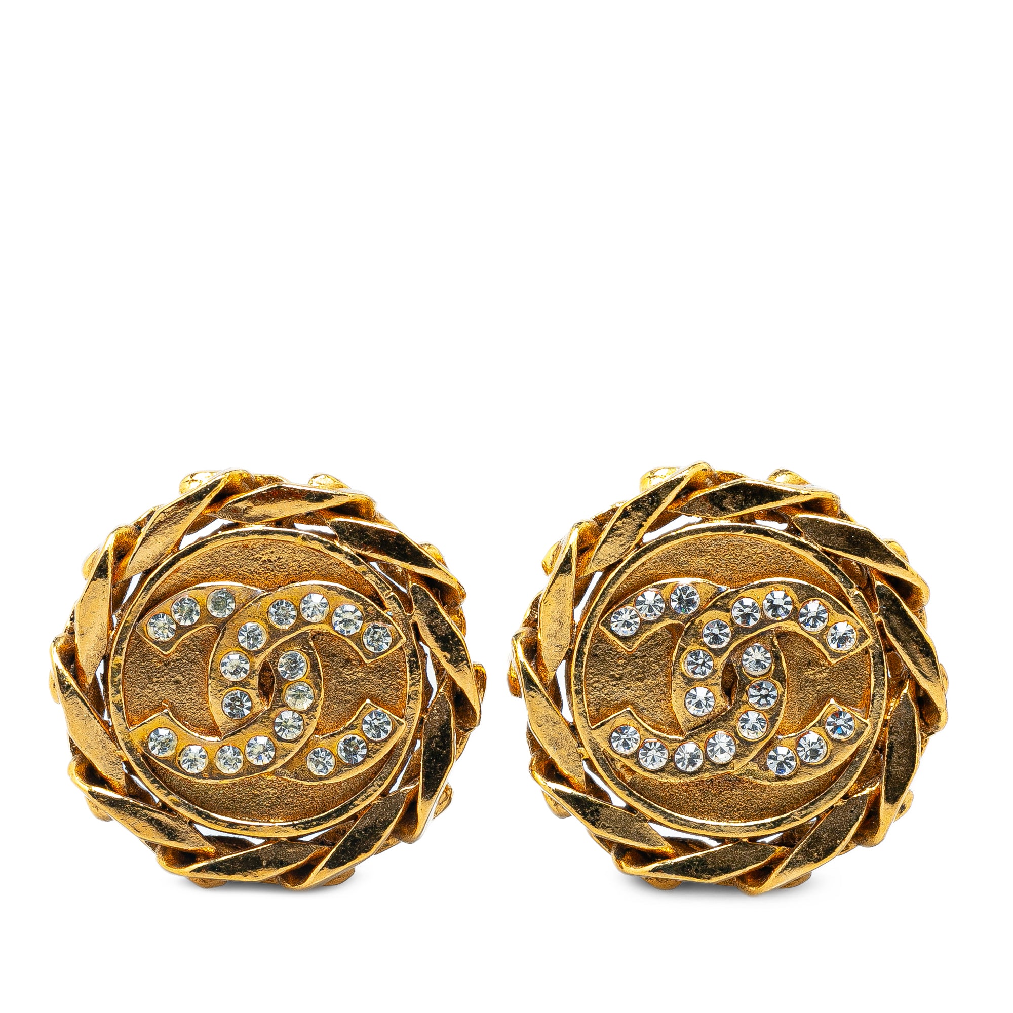 Chanel Pre-Owned Gold Plated CC Crystal Clip On Earrings | Women | Gold