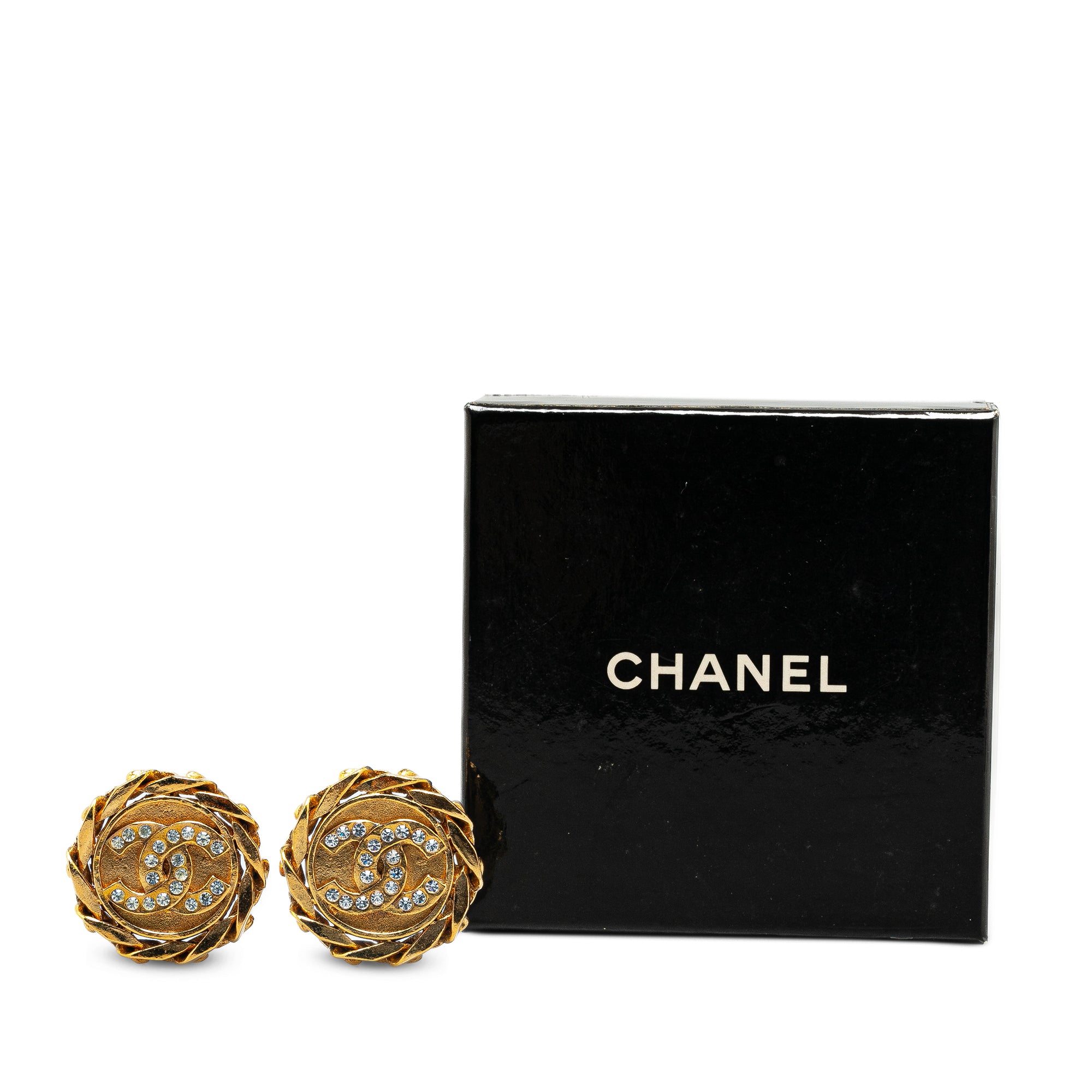 Chanel Pre-Owned Gold Plated CC Crystal Clip On Earrings | Women | Gold