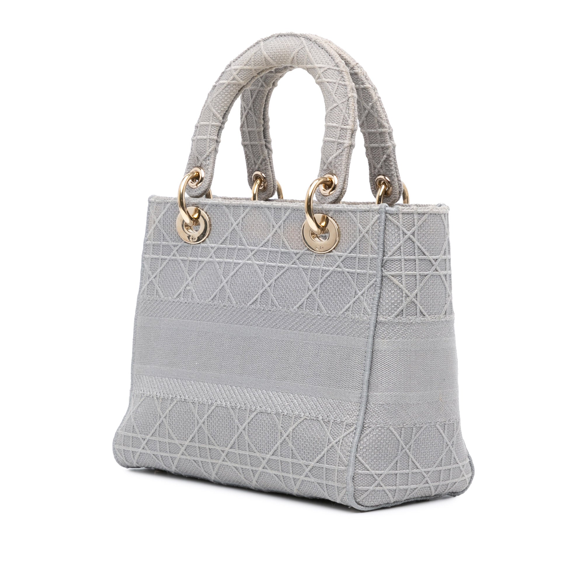 Dior | Pre-Owned Medium Canvas Cannage Lady D Lite - I | Gray/Light Gray