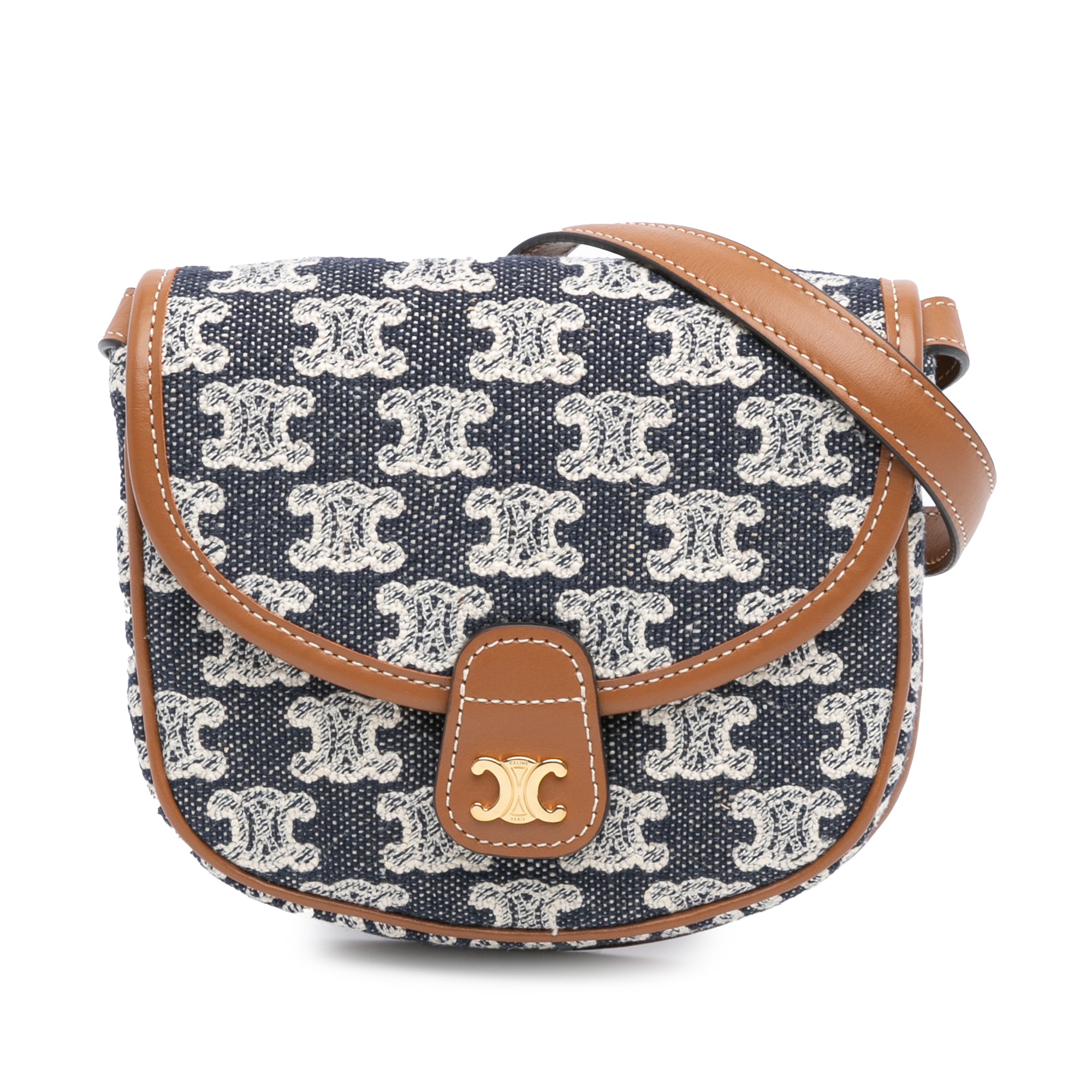 Celine | Pre-Owned Mini Triomphe Canvas and Calfskin Besace Crossbody | Blue/Navy