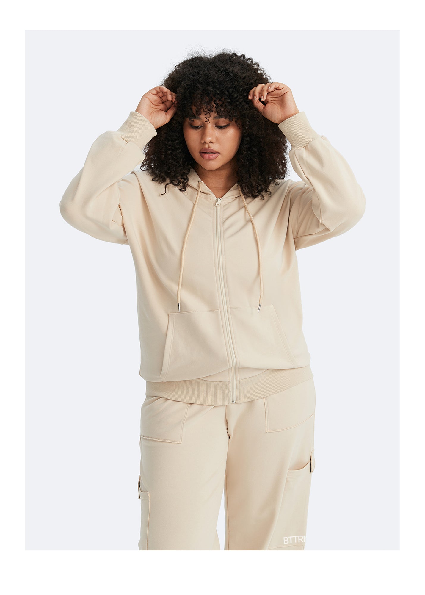 Zip Up Hoodie with Pockets | Oat Milk Beige