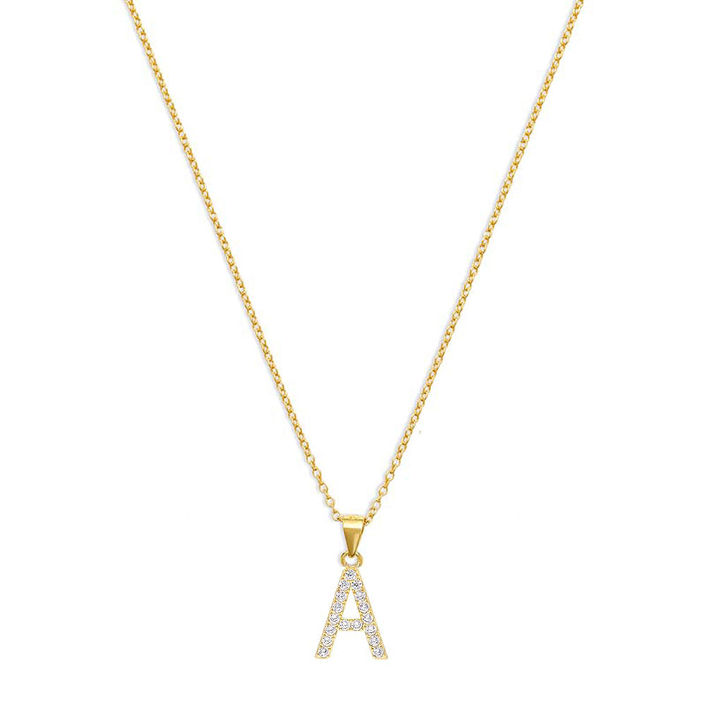 The Pave Single Block Initial Necklace | 18KT Gold Vermeil & Sterling Silver