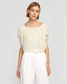 Akari Semi-Sheer Gathered-Shoulder Blouse | Cream