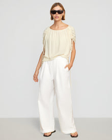 Akari Semi-Sheer Gathered-Shoulder Blouse | Cream