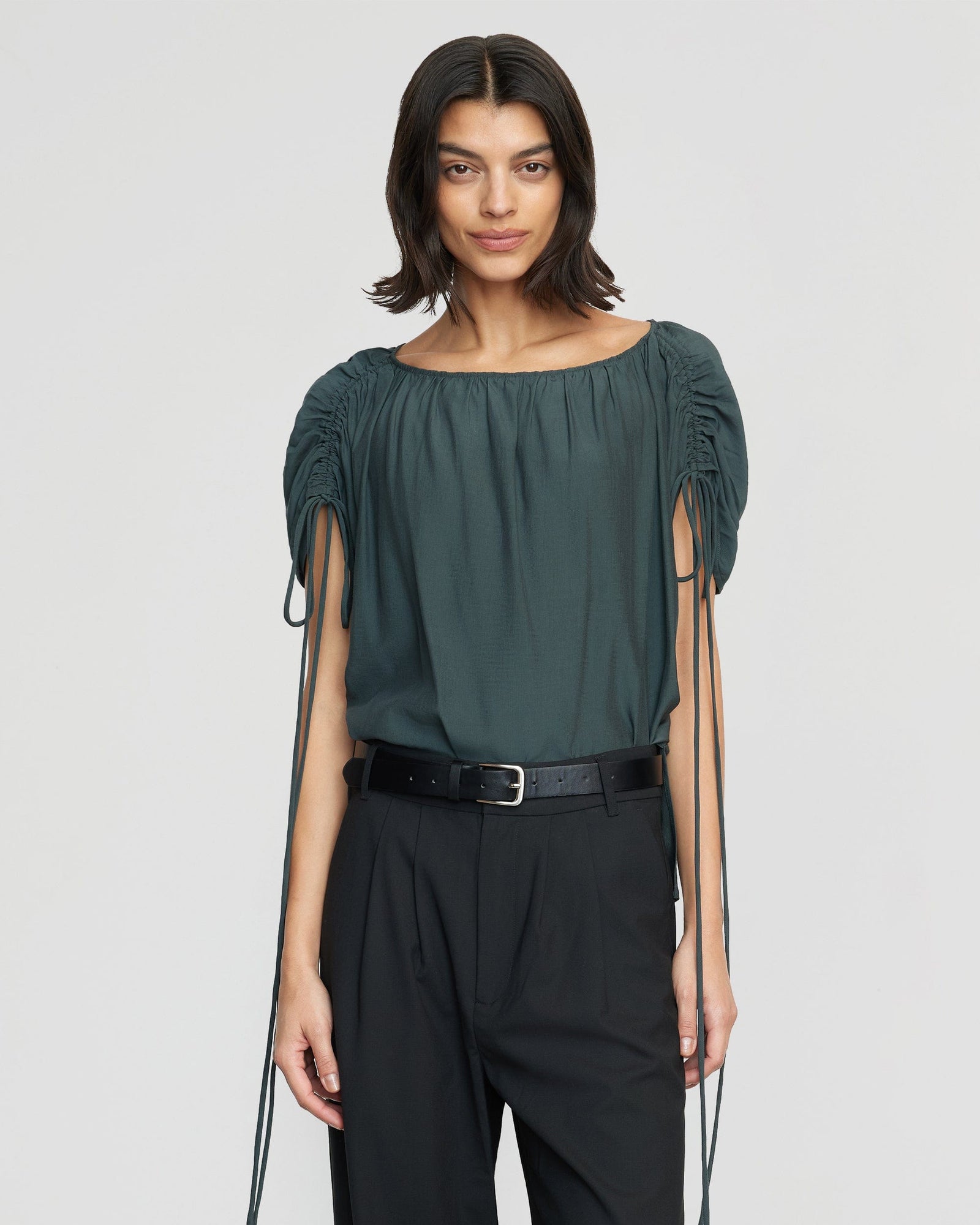 Bianca | Akari Semi-Sheer Gathered-Shoulder Blouse in Size Small