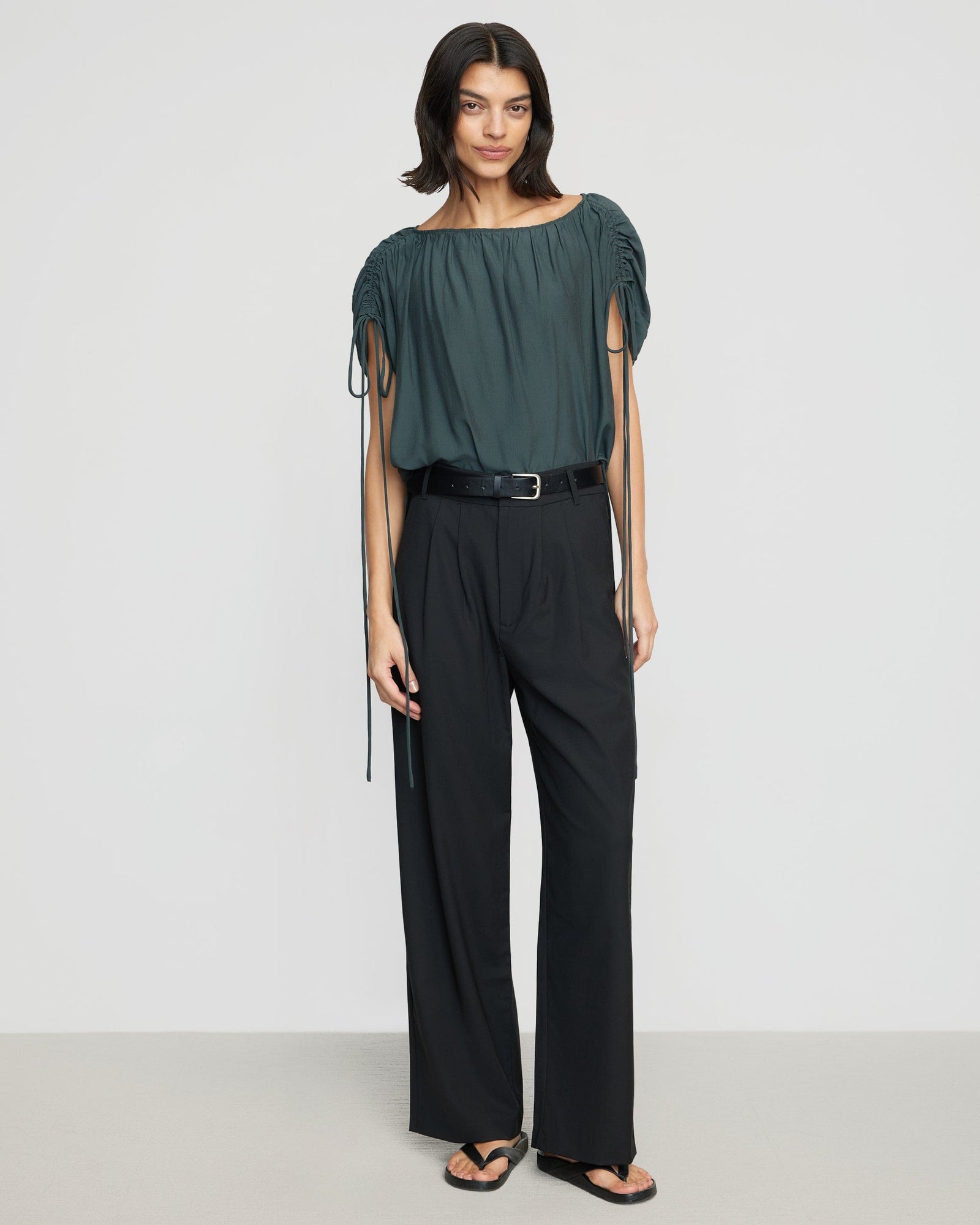 Bianca | Akari Semi-Sheer Gathered-Shoulder Blouse in Size Small