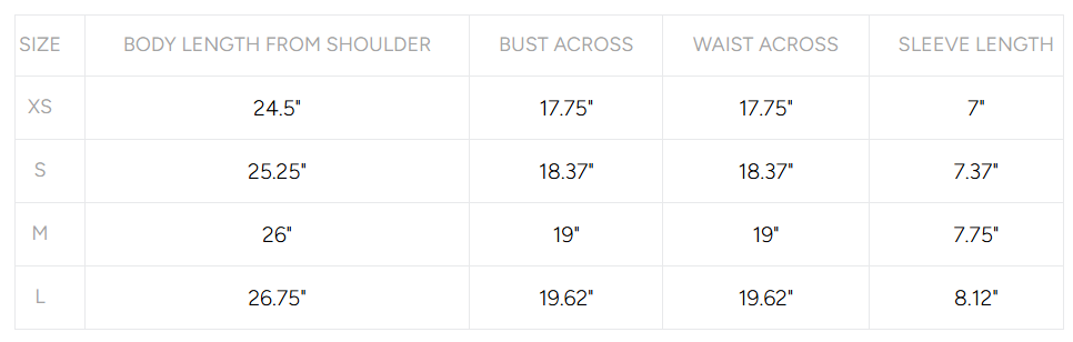 Product size guide