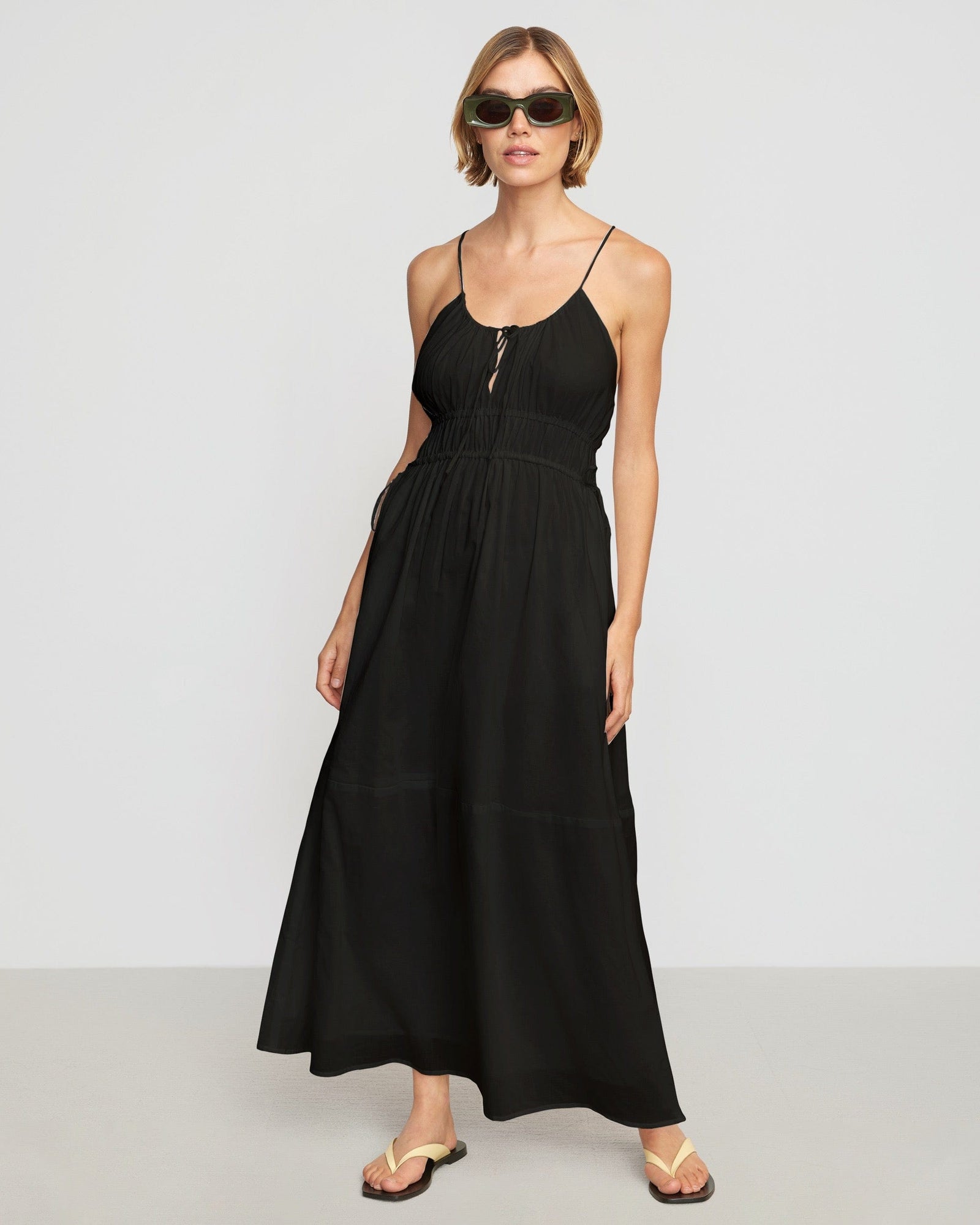 Alessandra Sculpted Cinched-Waist Dress | Black