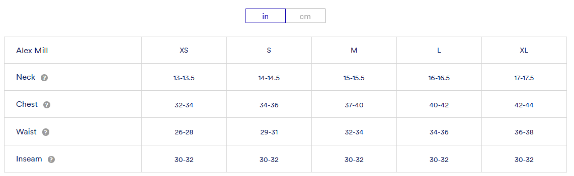 Product size guide