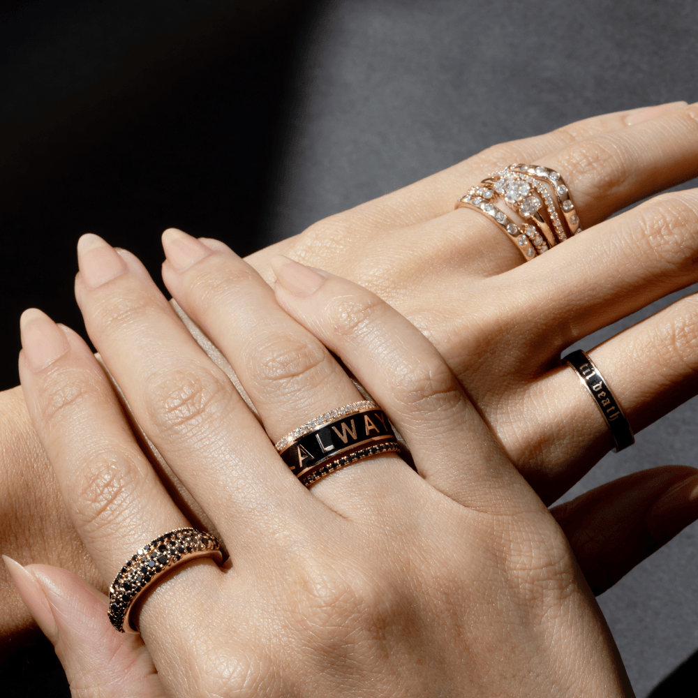 Women | Black Enamel Always Band – 6mm | 14k Yellow Gold