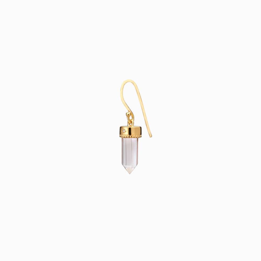 Awe Inspired Earrings 14K Yellow Gold Vermeil / Single Crystal Quartz Wire Earrings