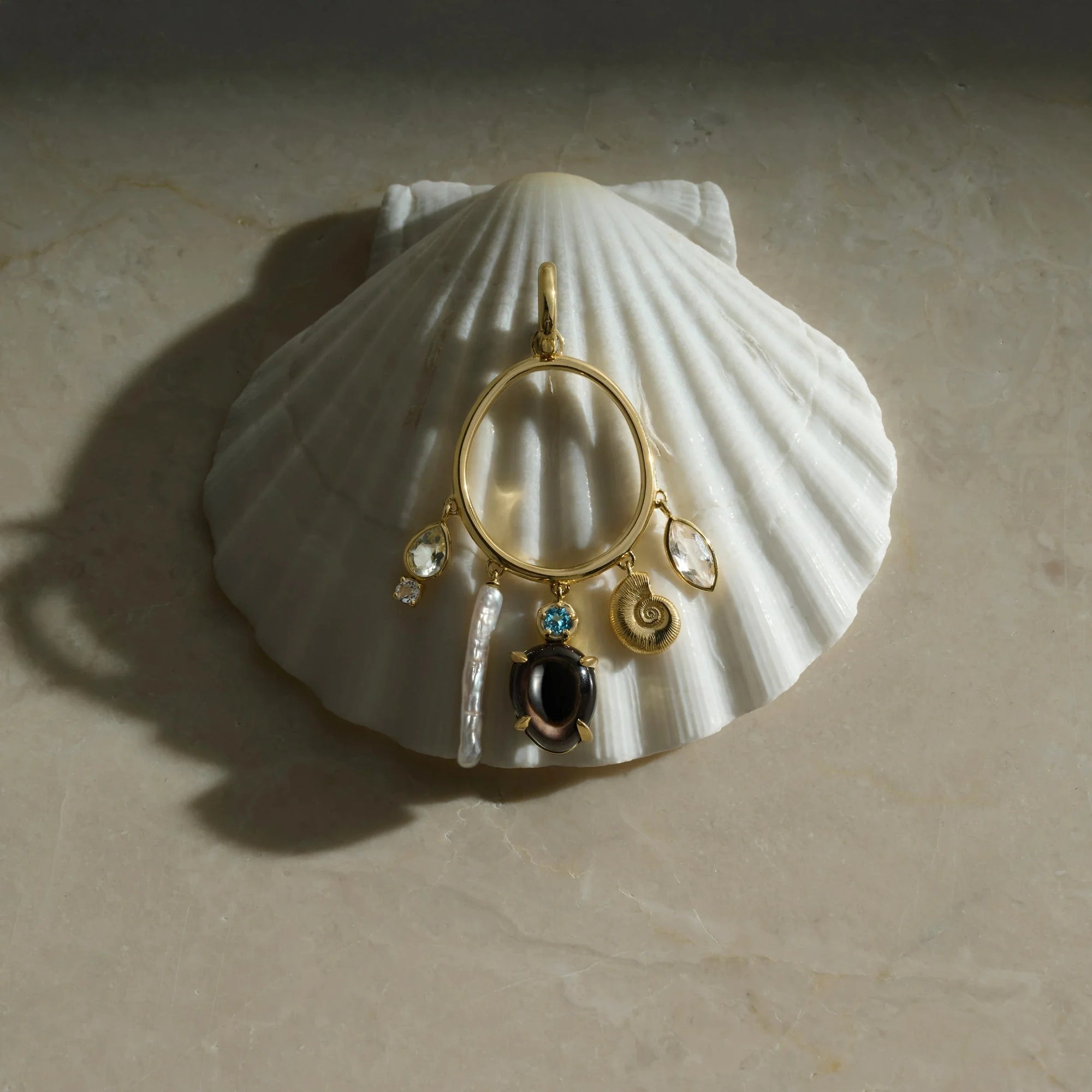 Awe Inspired  Earrings Deep Sea Gemstone Charm Hoops