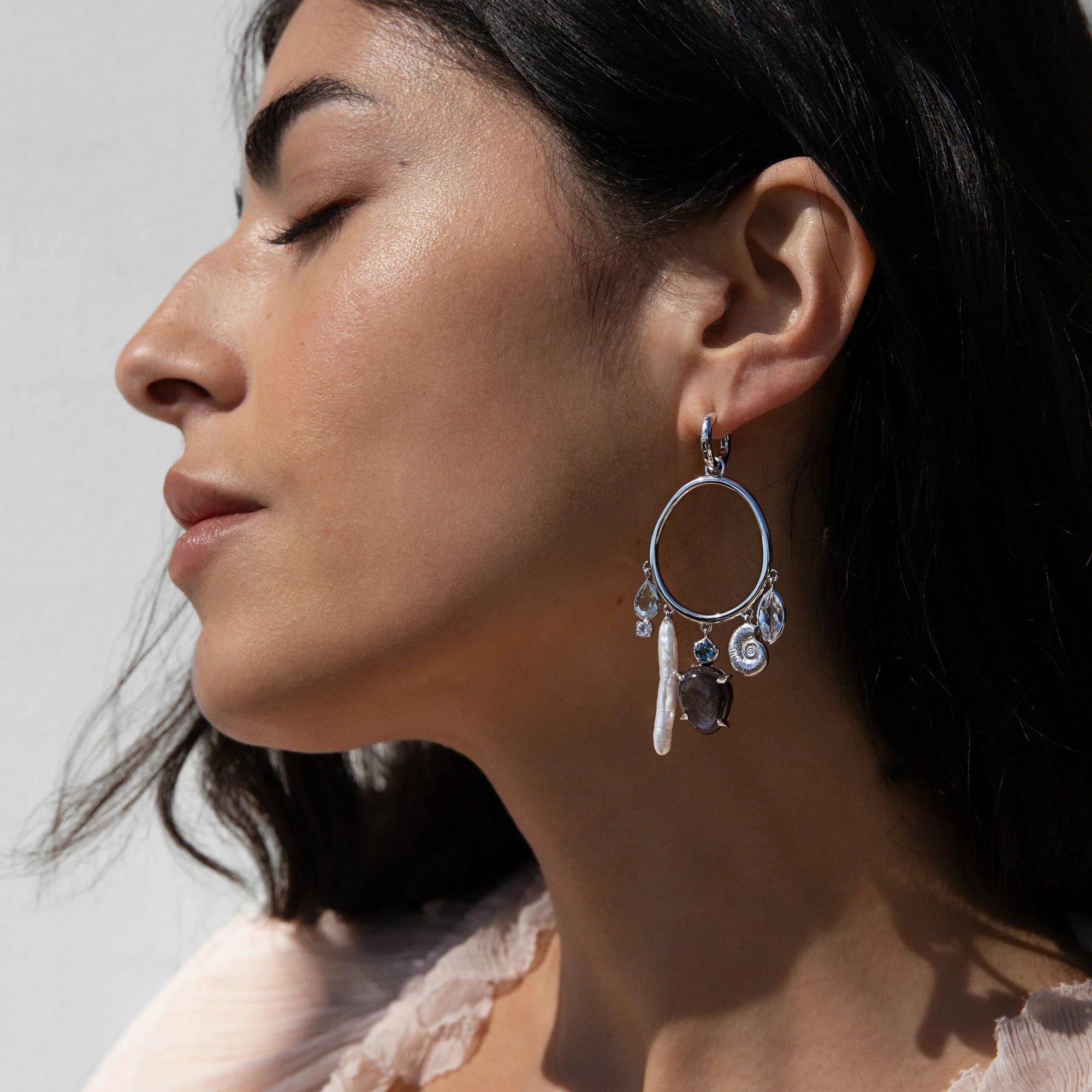 Awe Inspired  Earrings Deep Sea Gemstone Charm Hoops