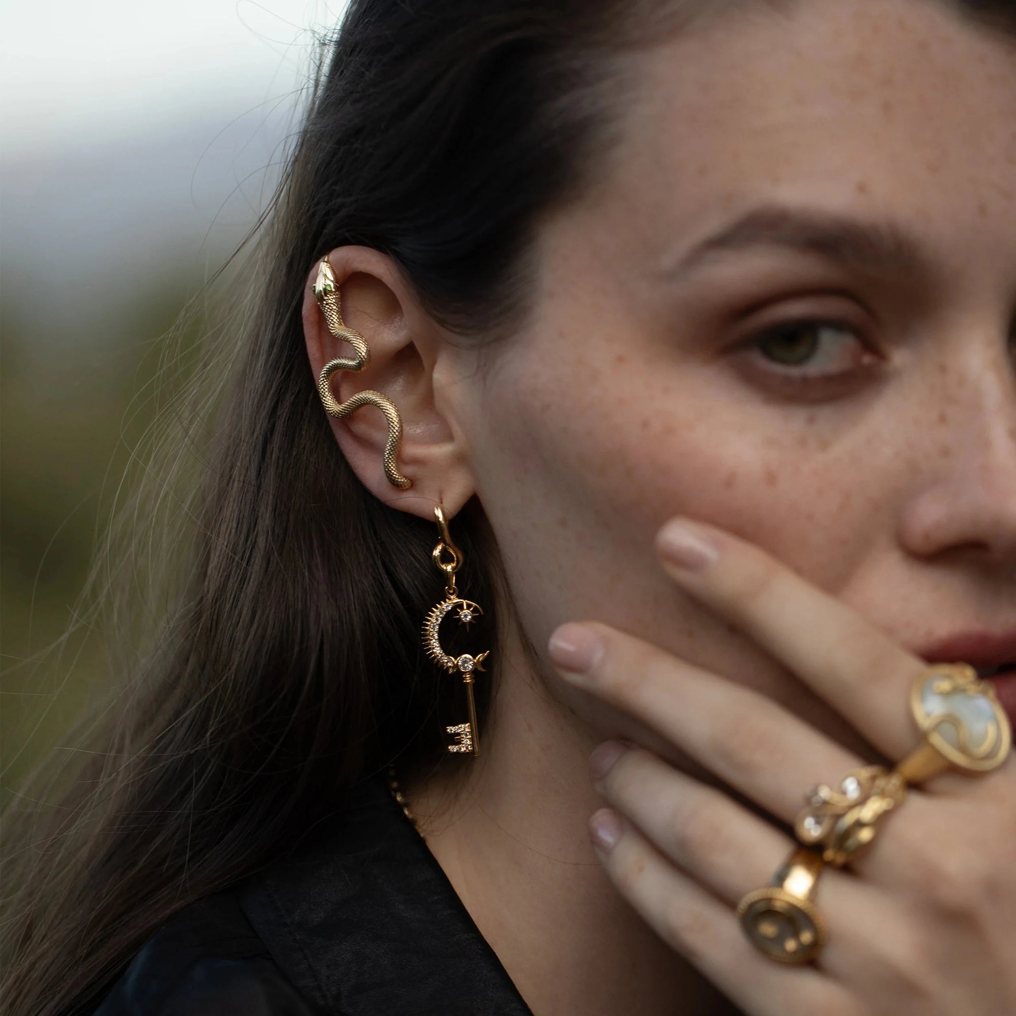 Awe Inspired Earrings Snake Gemstone Ear Pin
