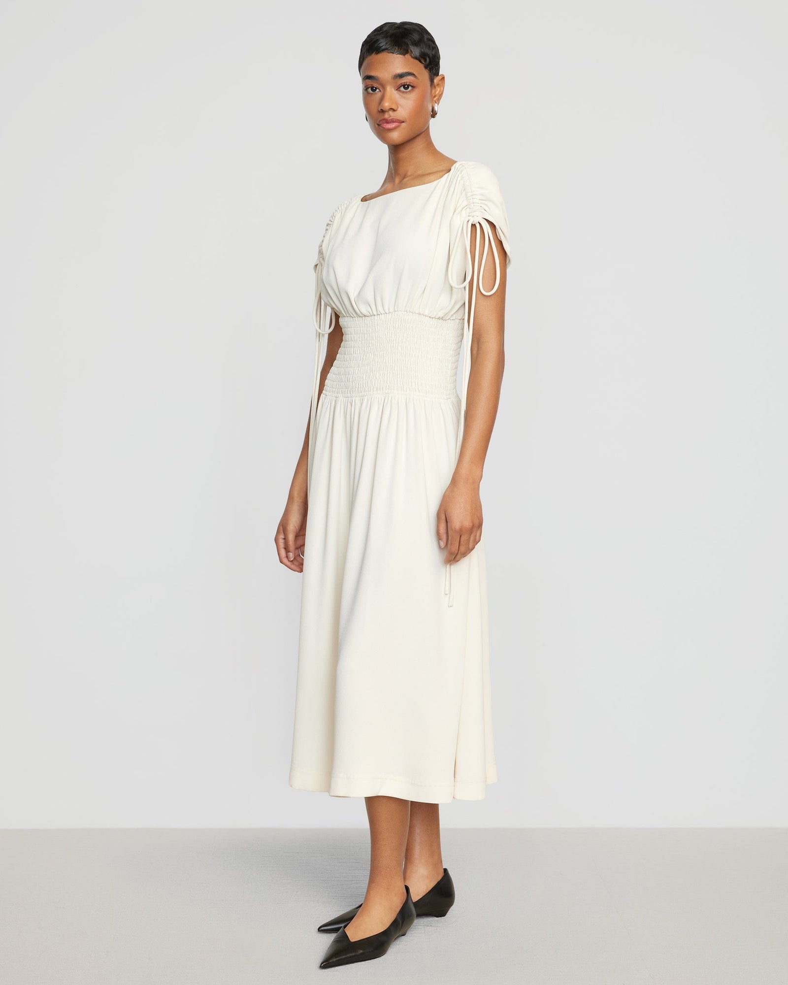 Simone | Ayumi Gathered-Shoulder Dress in Size Small