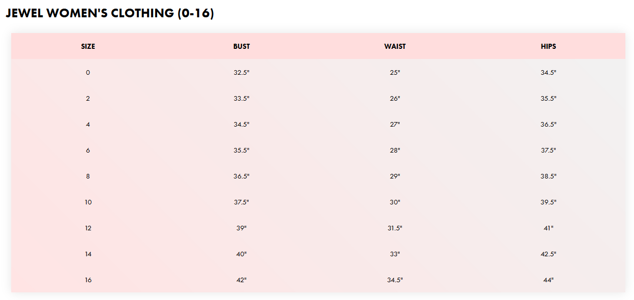 Product size guide