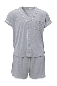 Youth | Malibu Collection Soft Jersey Piped Pj Set | Heathered Gray/White