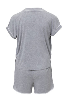 Youth | Malibu Collection Soft Jersey Piped Pj Set | Heathered Gray/White