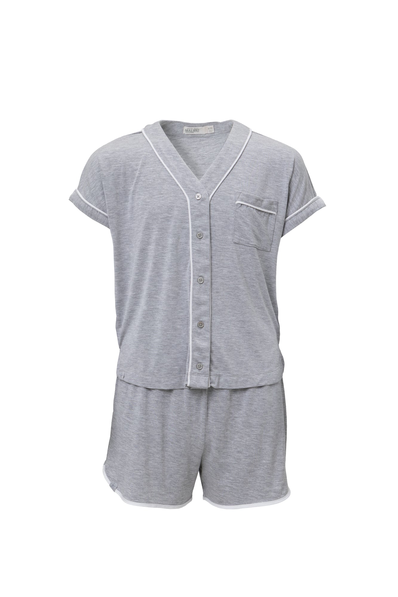 Youth | Malibu Collection Soft Jersey Piped PJ Set | Heather Gray/White