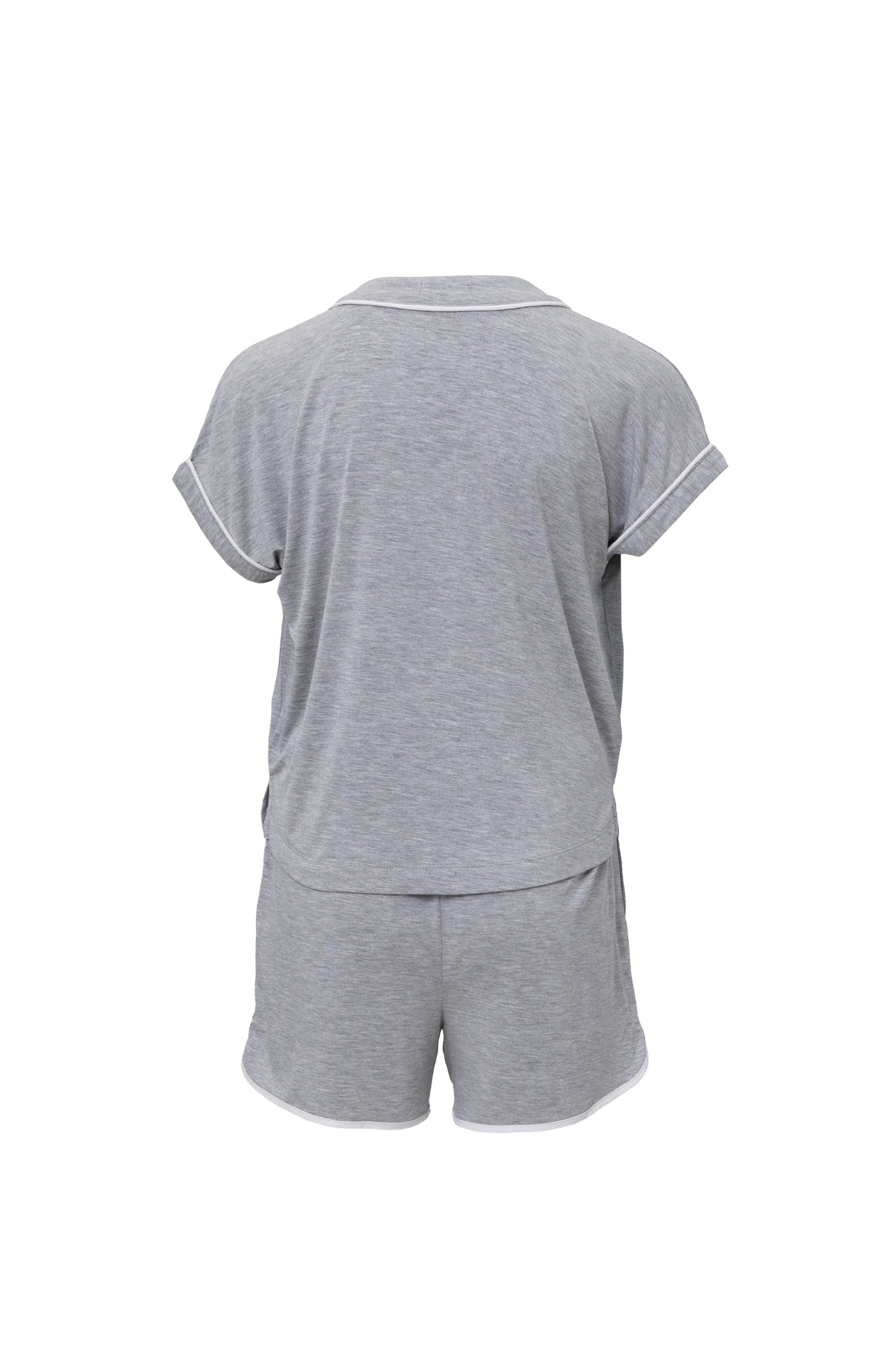 Youth | Malibu Collection Soft Jersey Piped PJ Set | Heather Gray/White