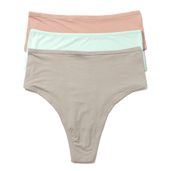 3Pack Your Fit Os High Cut Thong | Almond Milk, Crystal Clear, Sleep In (Grey)