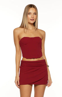 Bellah Wrap Mini Skirt | Burgundy