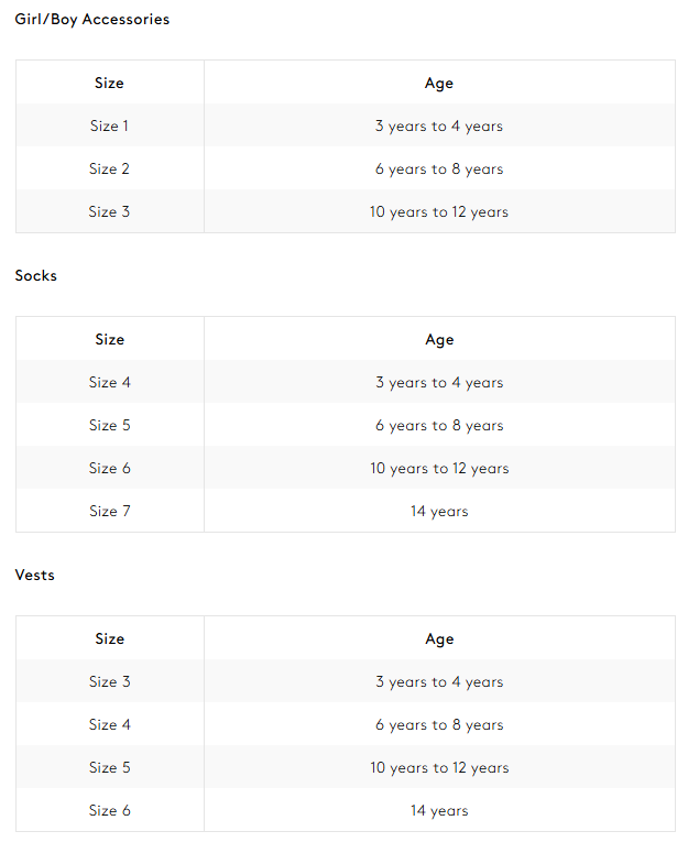 Product size guide