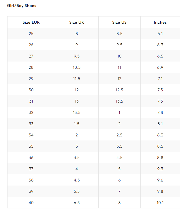 Product size guide