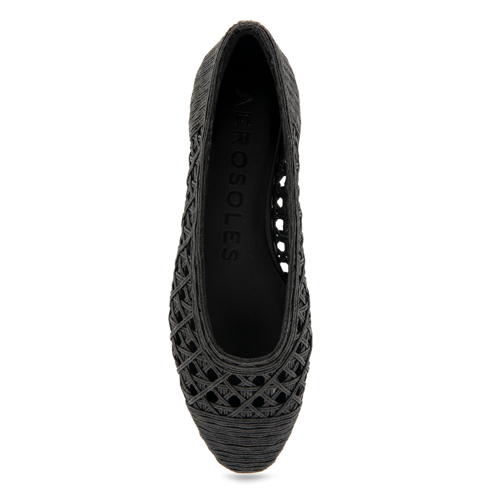 Arnoraff Dress Flat | Black Embroidered Raffia