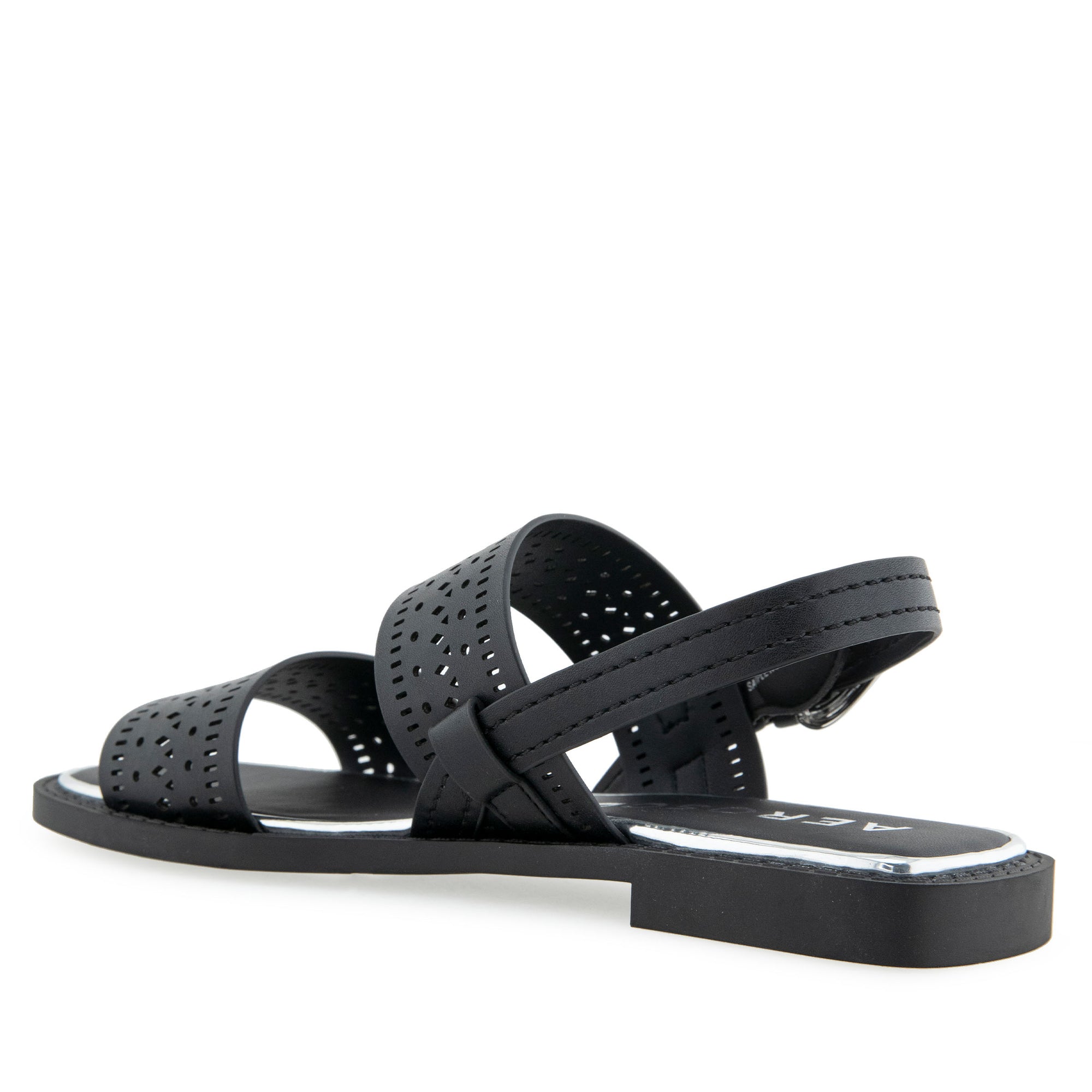 Carole Sandal Flat | Black Perf Faux Leather