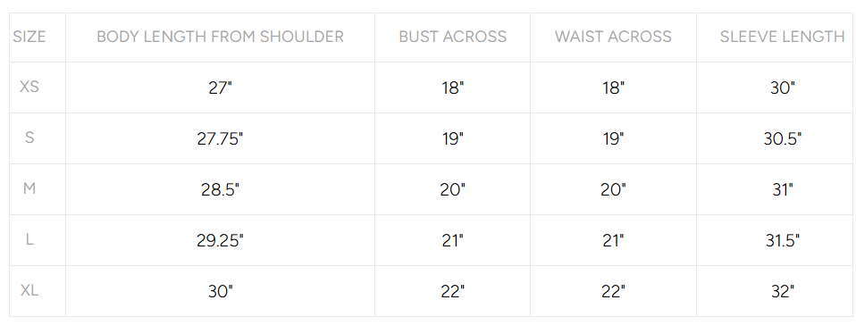Product size guide