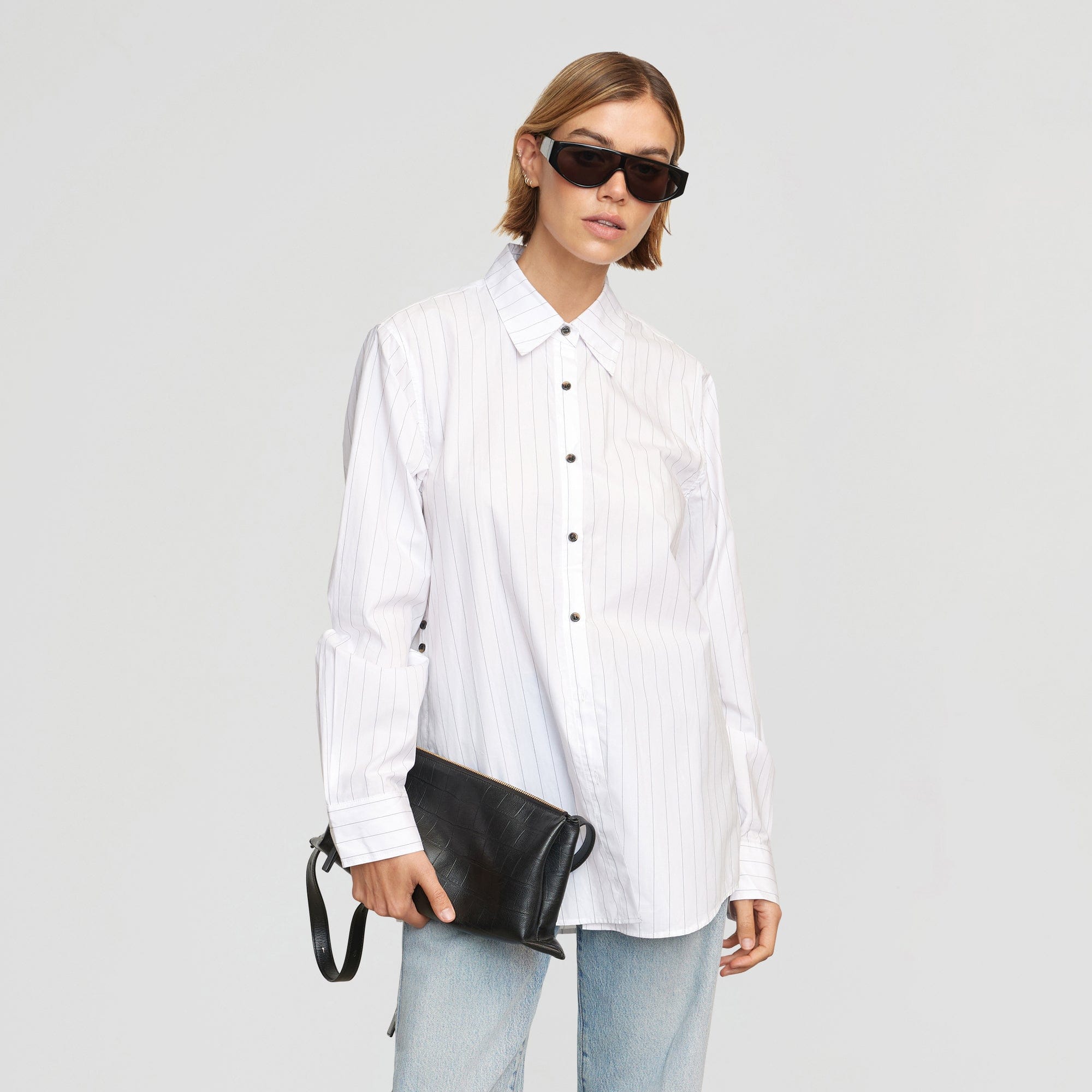 Bruno Side-Button Striped Shirt | White X Black