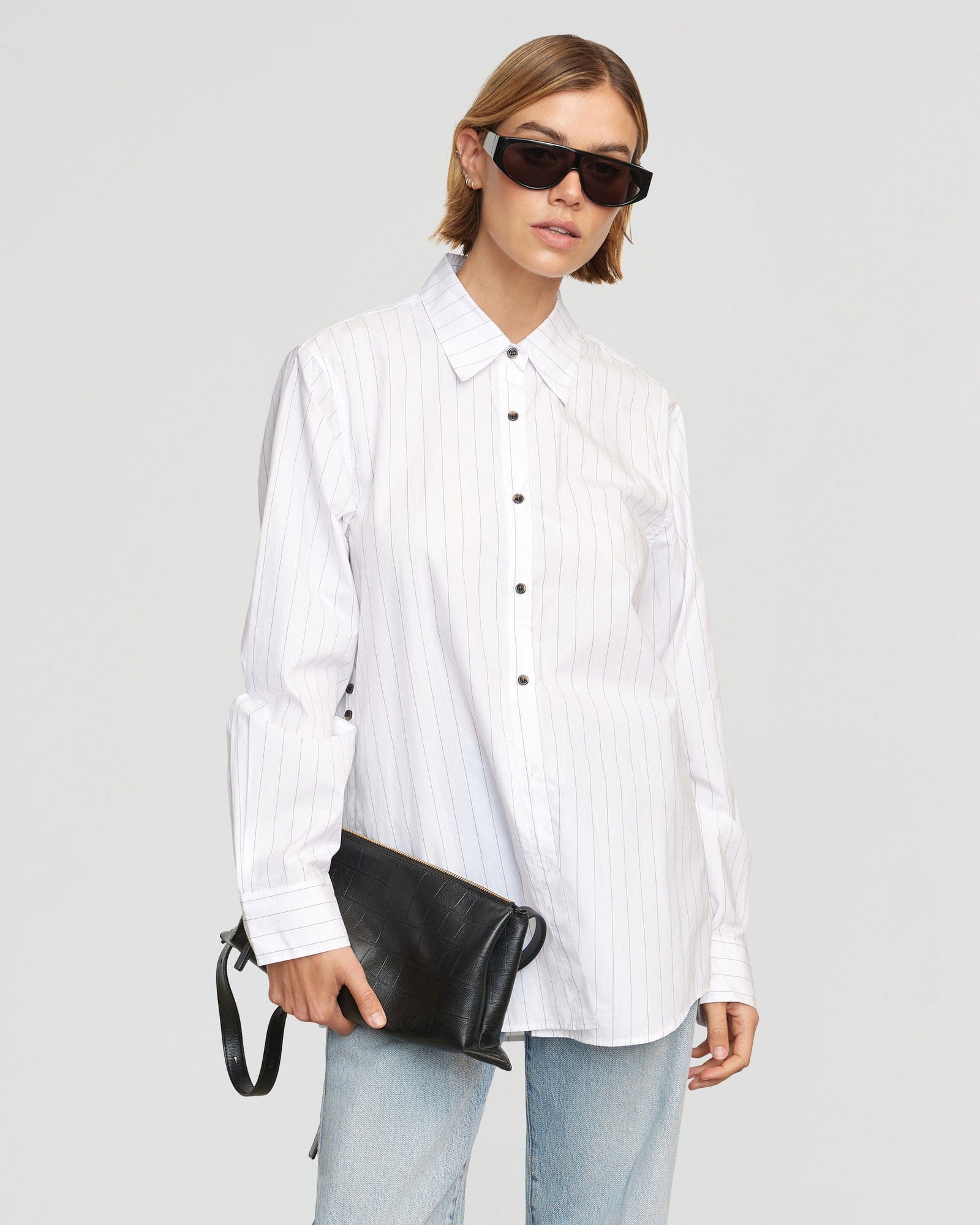 Joanna | Bruno Side-Button Striped Shirt in Size Small