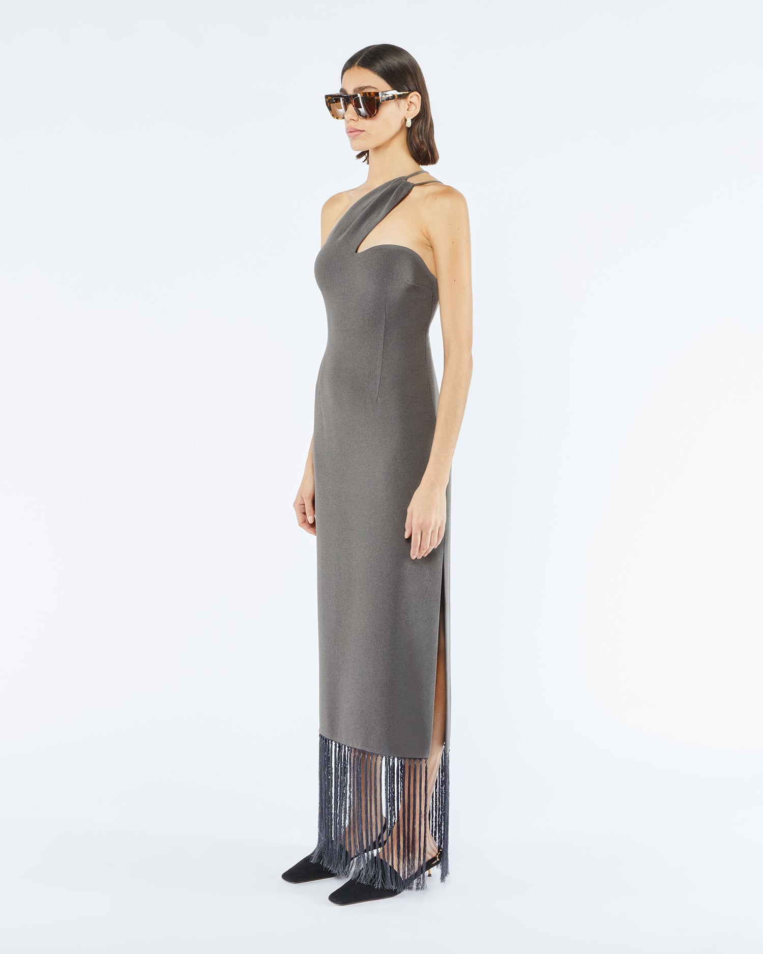 Jelena Fringed Midi Dress | Dark Grey