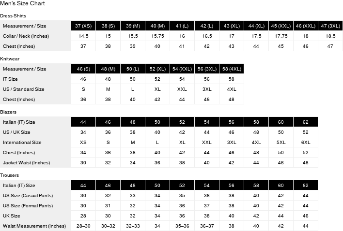 Product size guide