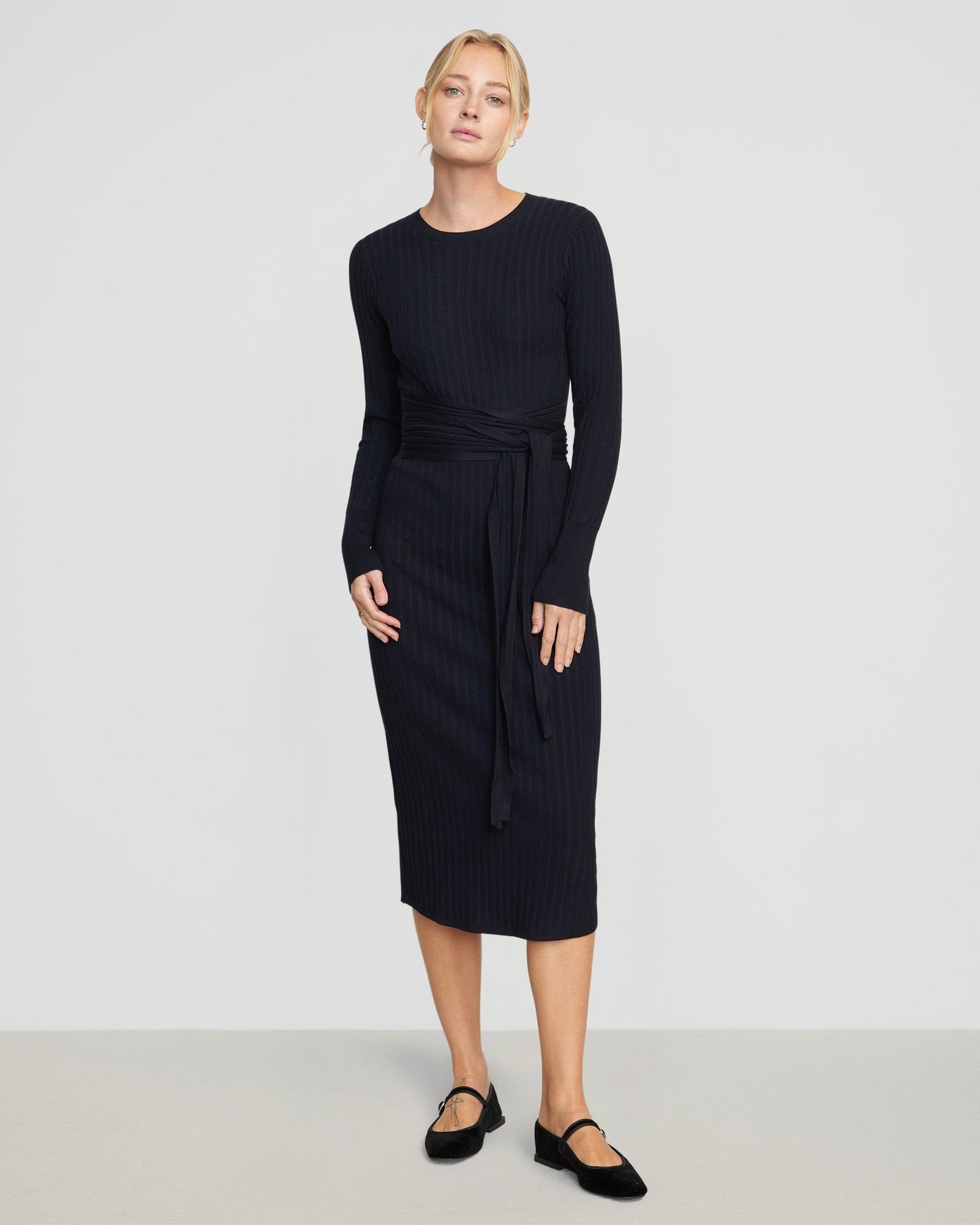 Riley | Carmen Ribbed Long-Sleeve Wrap Dress in Size Small