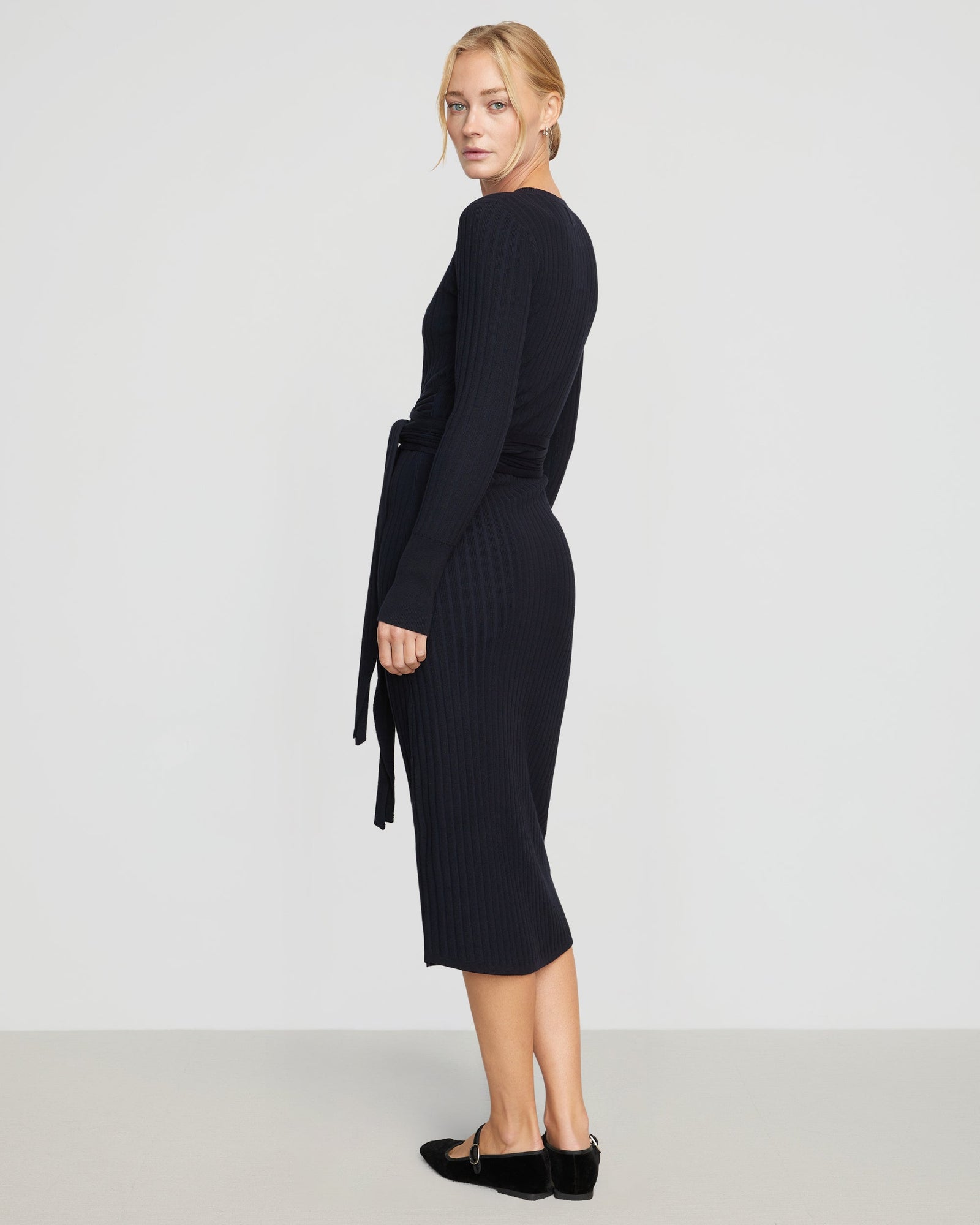 Riley | Carmen Ribbed Long-Sleeve Wrap Dress in Size Small