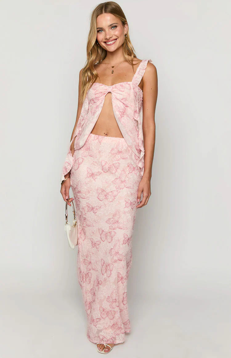 Caspian Butterfly Chiffon Top | Pink