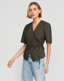 Joanna | Chidi Structured Short-Sleeve Wrap Blouse in Size Small