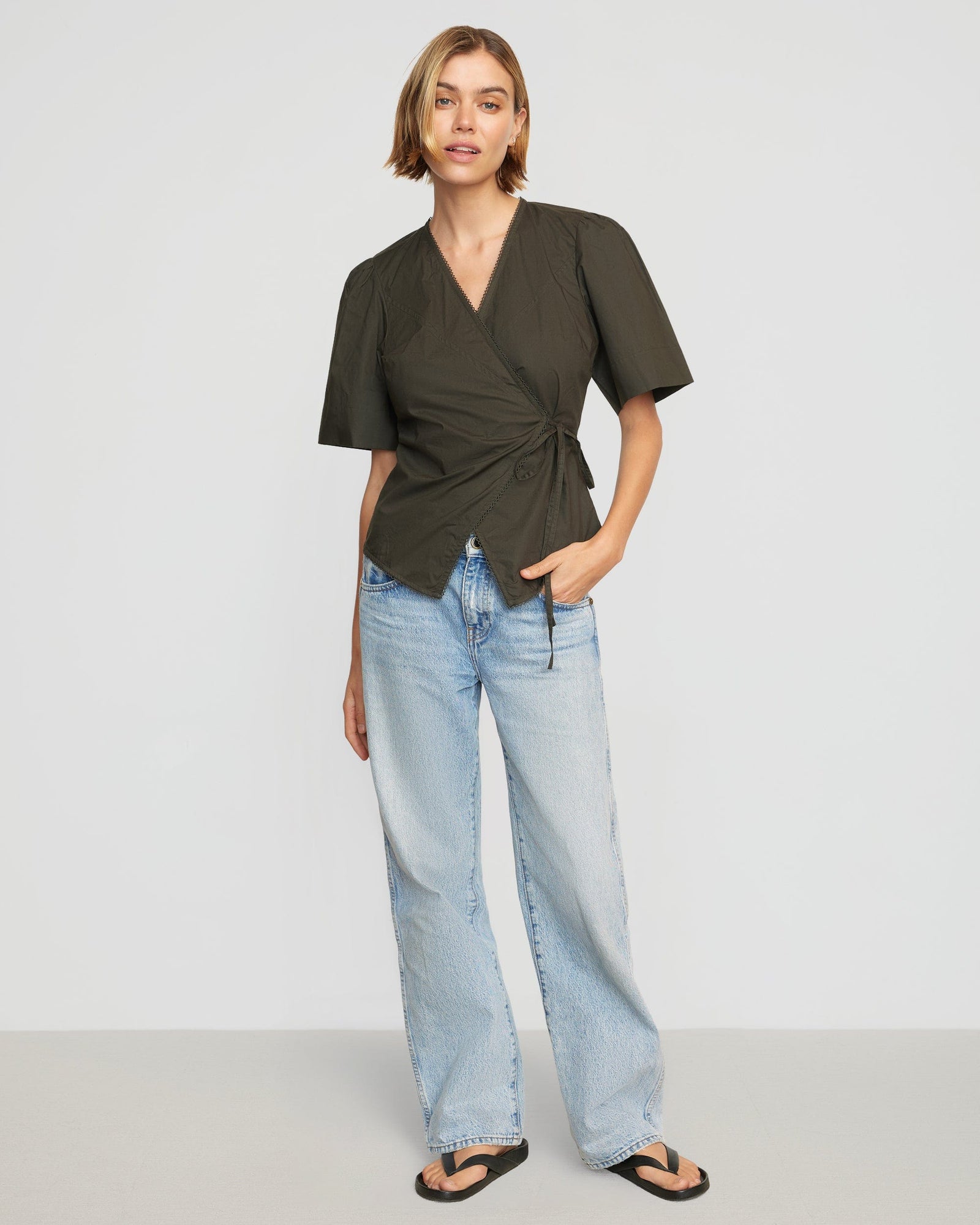 Joanna | Chidi Structured Short-Sleeve Wrap Blouse in Size Small